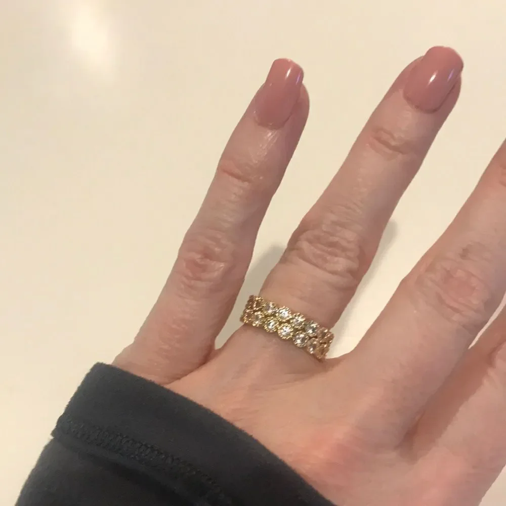 2 ETERNITY RINGS STACK SIMULATED DIAMOND COSTUME CZ GOLD TONE